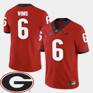 Mens College Football #6 2018 SEC Patch Red Javon Wims UGA Jersey 429214-262