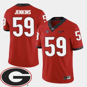 Red College Football For Men's #59 Jordan Jenkins UGA Jersey 2018 SEC Patch 617766-523