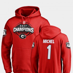 Football Red #1 2018 SEC East Division Champions Sony Michel UGA Hoodie For Men's 279992-568