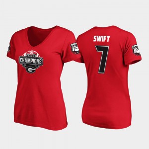D'Andre Swift UGA T-Shirt Red For Women's V-Neck 2019 SEC East Football Division Champions #7 254506-144