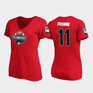 Jake Fromm UGA T-Shirt V-Neck #11 For Women's Red 2019 SEC East Football Division Champions 671975-282