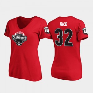 Monty Rice UGA T-Shirt Red Ladies V-Neck 2019 SEC East Football Division Champions #32 869566-825