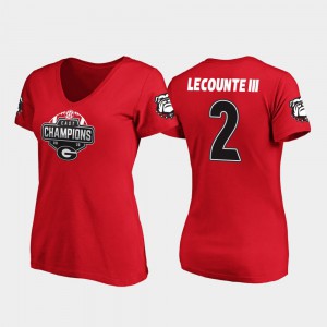Red #2 Women V-Neck Richard LeCounte III UGA T-Shirt 2019 SEC East Football Division Champions 780808-636